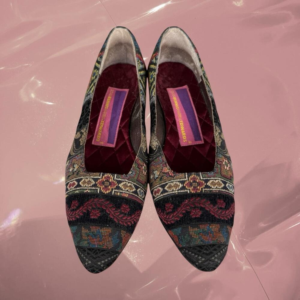 Y2K whimsy boho Susan Bennis Warren Edwards multicolored kitten heels Size 6